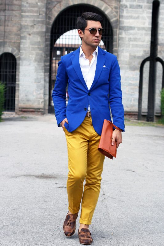 Yellow Formal Trouser, Men's Fashion Outfits With Dark Blue And Navy Suit Jackets Tuxedo, Yellow And Blue Clothes Men's: 