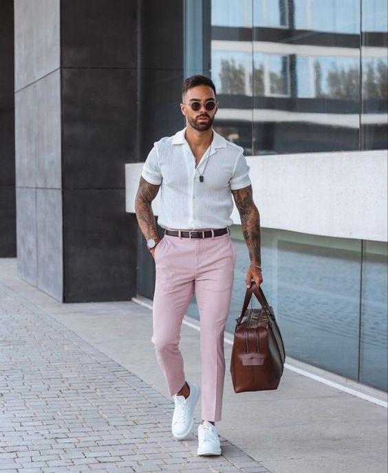 Pink Casual Trouser, Men's Fashion Wear With White Shirt: 