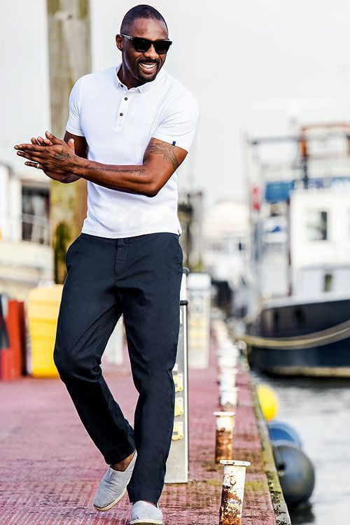 White Polo-shirt, Men's Summer Fashion Trends With Dark Blue And Navy Casual Trouser, White Polo Navy Pants: 