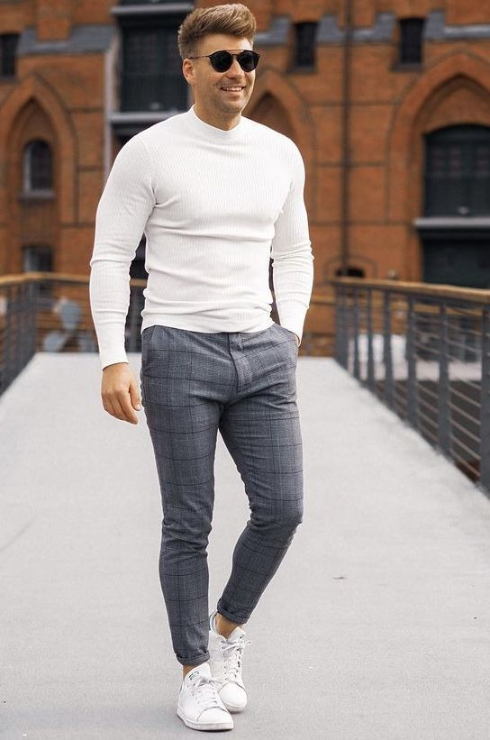 Onset clean up Admission fee Grey Formal Trouser, Plaid Pants Fashion Wear With White Sweater, Tartan  Pants Outfit Men Ideas | plaid pants