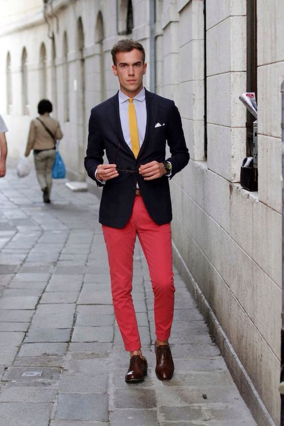 Red Casual Trouser, Men's Fashion Ideas With Black Suit Jackets And Tuxedo, Blazer: 