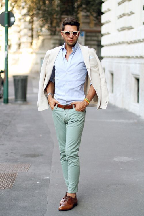 Light Green Jeans, Men's Ideas With White Shirt, Mint Pants Men: 