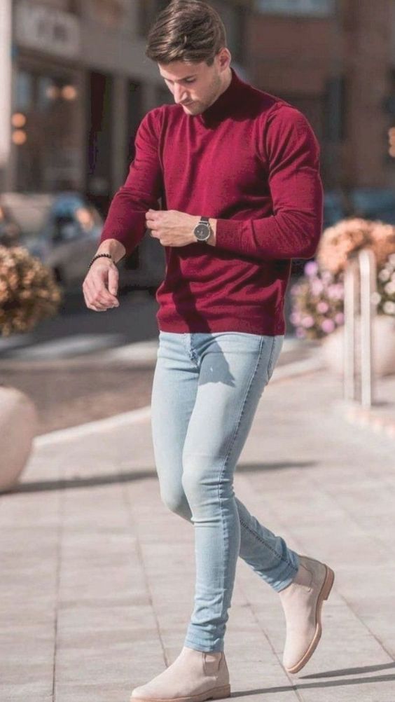 Red Cardigan, Full Sleeve Attires Ideas With Light Blue Jeans, Outfit Ideas  For Men | Casual wear, formal wear, men's clothing, winter clothing