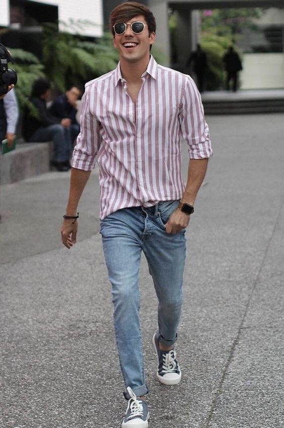 Pink And White Shirt, Summer Ideas With Light Blue Casual Trouser, Men ...