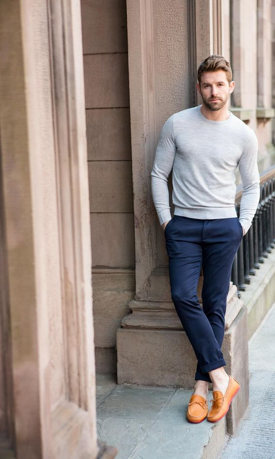 Grey T-shirt, Full Sleeve Fashion With Dark Blue Navy Suit Trouser, Simple Men | style, casual wear, men's clothing, simple and
