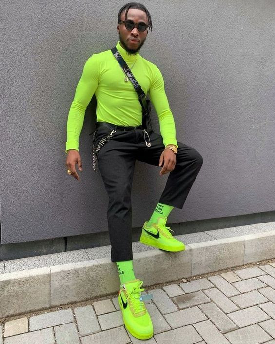 Green, Neon Outfits With Black Casual Trouser, Neon Men Fashion | Men's  clothing