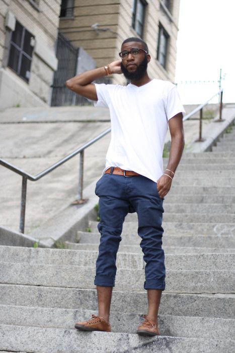 White T-shirt, Men's Summer Outfits With Dark Blue And Navy Suit Trouser, Fashion Men Capri Pants: 