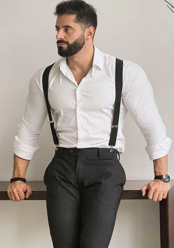 White Vest, Suspenders Ideas With Grey Formal Trouser, Dress Shirt: 