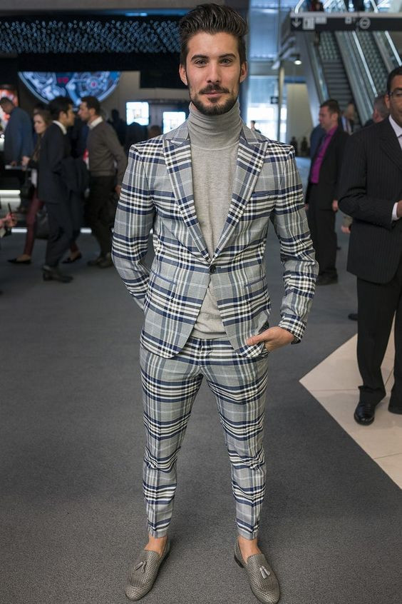 Casual Trouser, Plaid Pants Attires Ideas With Blue Suit, Slim Fit Suits For Men: 
