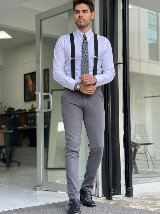 Upper, Suspenders Outfits Ideas With Grey Jeans, Suspender Styles: 