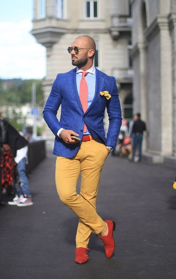 Yellow Jeans, Men's Outfit Trends With Dark Blue And Navy Suit Jackets Tuxedo, Jeans: 
