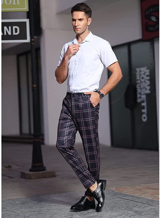 Grey Suit Trouser, Plaid Pants Attires Ideas With White Shirt, Plaid: 
