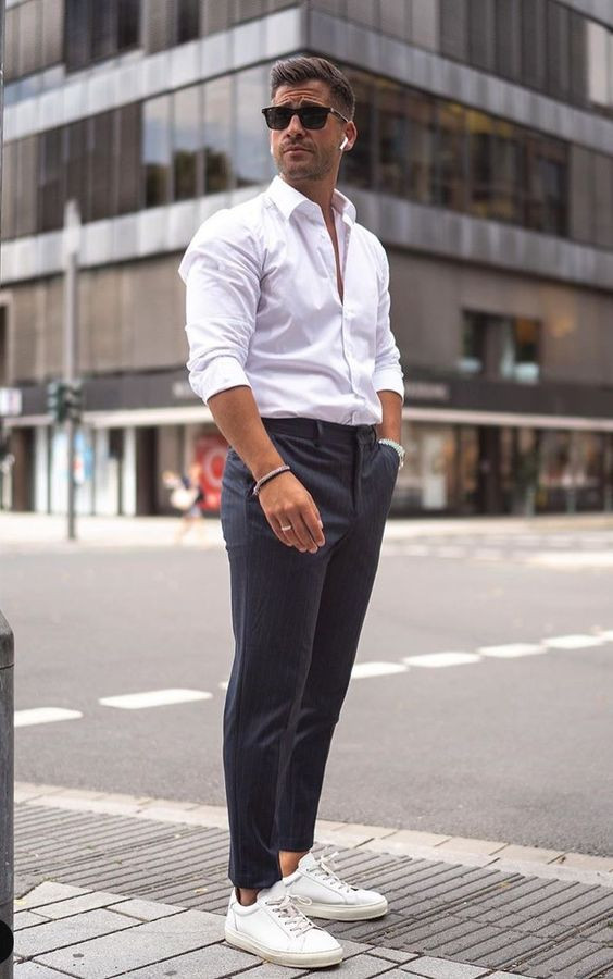 Black Casual Trouser, Men's Fashion Trends With White Shirt, Chino Pants Outfit: 