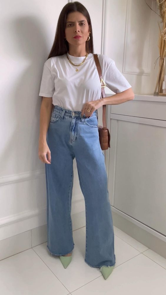 Light Blue Jeans, Square Pants Fashion Tips With White T-shirt, Jeans: 
