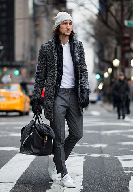 Black Suit Jackets And Tuxedo, Gloves Outfit Trends With Grey Suit Trouser, White  Sneakers Outfit Men Winter | Nike air, winter clothing, luggage and bags