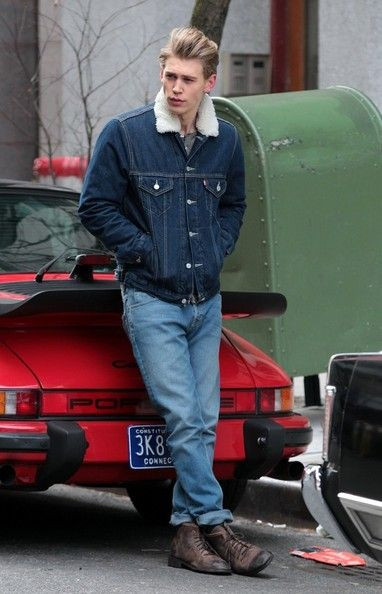 Dark Blue And Navy Casual Jacket, Boot Ideas With Light Blue Casual Trouser, James Dean Denim Jacket: 