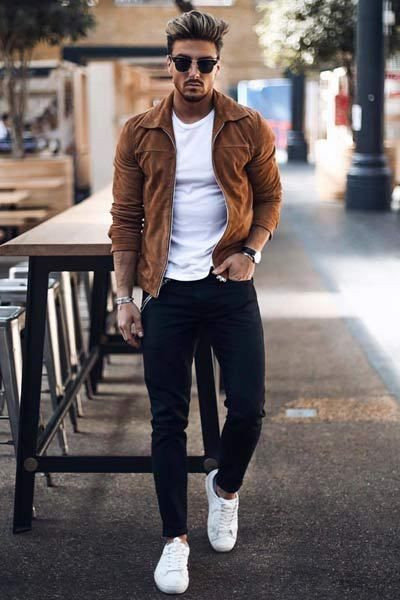 Brown Harrington Jacket, Birthday Attires Ideas With Black Casual Trouser, Style Vestimentaire Homme: 