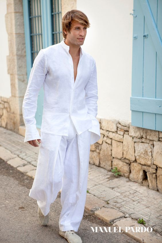 White Shirt, All White Ideas With White Casual Trouser, Trajes De Novio Ibicencos: 