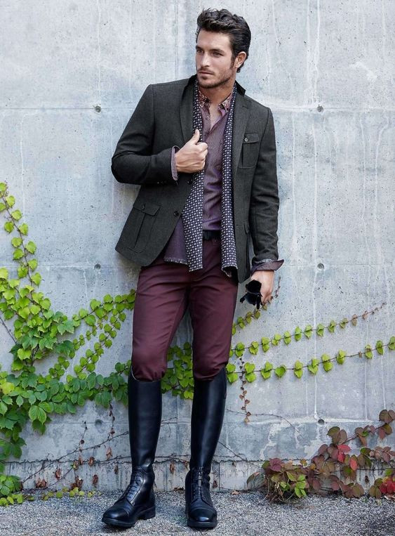 Grey Suit Jackets And Tuxedo, Scarf Fashion Wear With Purple And Violet Leather Trouser, Jeans: 