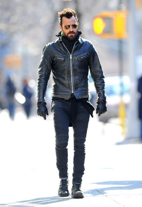 Dark Blue And Navy Racer Jacket, Gloves Fashion Wear With Dark Blue And Navy Casual Trouser, Jacket Justin Theroux Cafe Racer: 