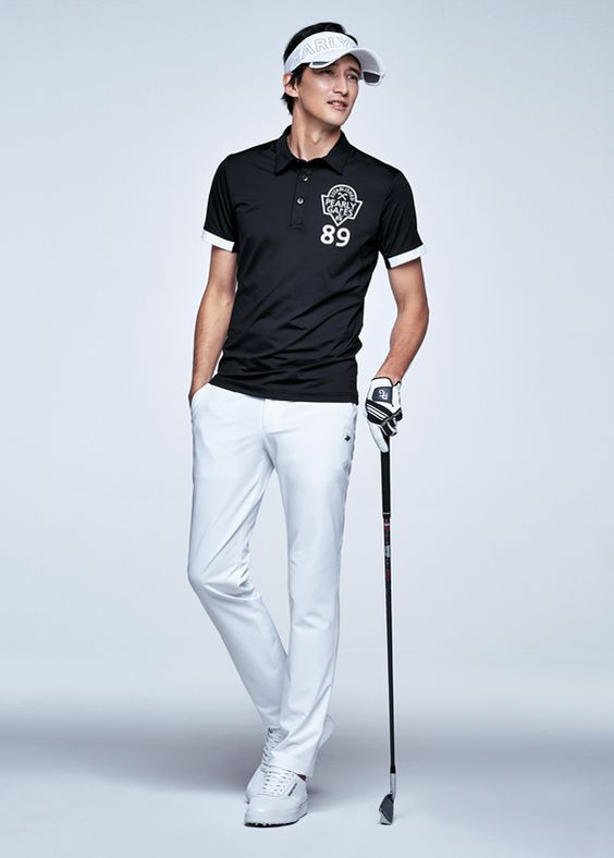 Black Polo-shirt, Golf Fashion Wear With White Sweat Pant, T Shirt ...