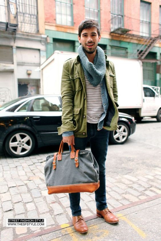 Green Casual Jacket, Scarf Clothing Ideas With Dark Blue And Navy Casual Trouser, San Francisco Style Men: 
