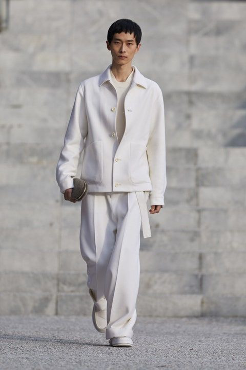 White Harrington Jacket, All White Wardrobe Ideas With White Formal Trouser, Ermenegildo Zegna: 