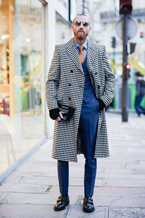 Suit Jackets And Tuxedo, Gloves Fashion Wear With Dark Blue And Navy Casual Trouser, Men's Check Coat Outfit: 