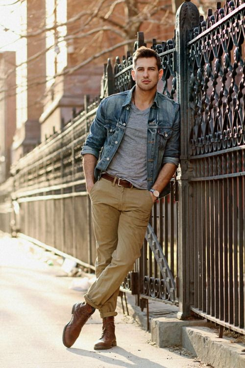 Light Blue Casual Jacket, Boot Wardrobe Ideas With Beige Casual Trouser, Jeans: 