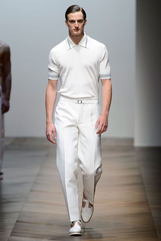 White Polo-shirt, All White Outfit Designs With White Formal Trouser, Fashion Model: 
