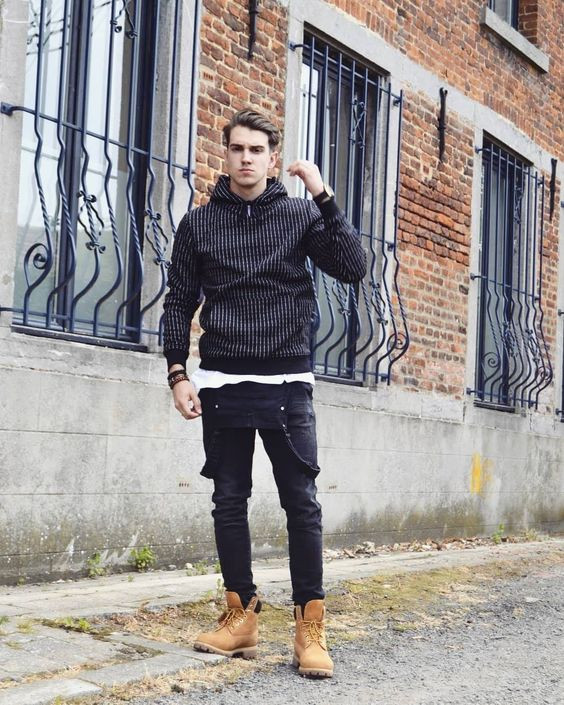 Sweater, Boot Clothing Ideas With Dark Blue And Navy Jeans, Moda Hombre Botas Timberland: 