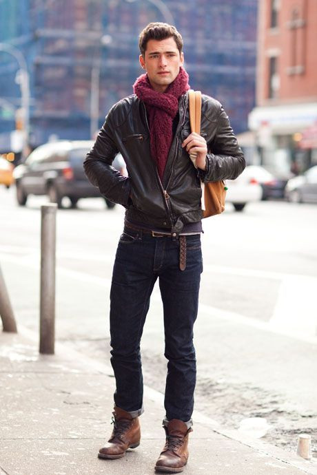 Brown Upper, Scarf Outfits With Dark Blue And Navy Jeans, Bomber Jacket With Scarf: 