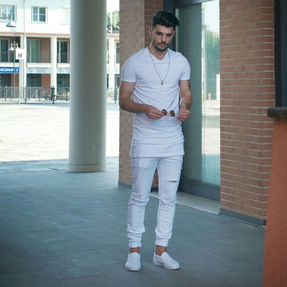 White Polo-shirt, All White Fashion Outfits With White Jeans, Roupa Branca Masculina: 