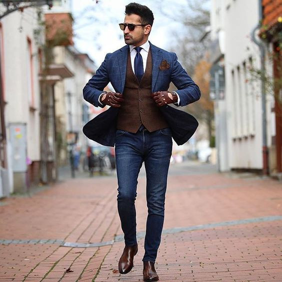 Dark Blue And Navy Suit Jackets Tuxedo, Gloves Fashion Trends With Dark Blue And Navy Jeans, Men's Suits For Wedding: 