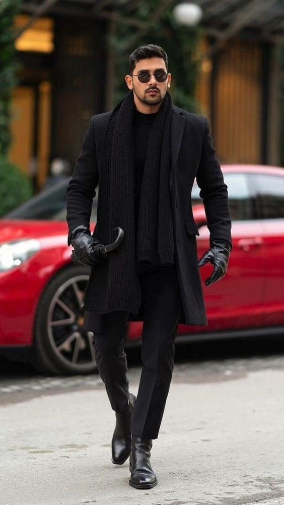 Black Knitted Vest, Gloves Outfits With Black Formal Trouser, Men Outfits: 