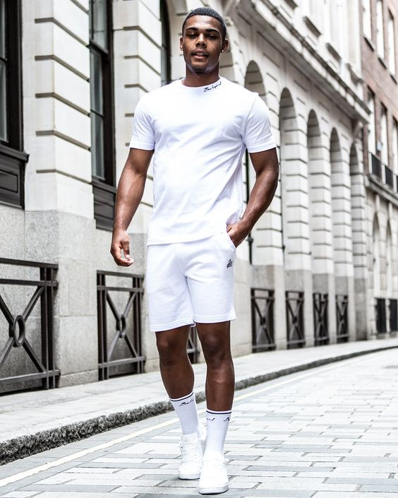White T-shirt, All White Outfit Designs With White Sweat Pant, Fashion Model: 