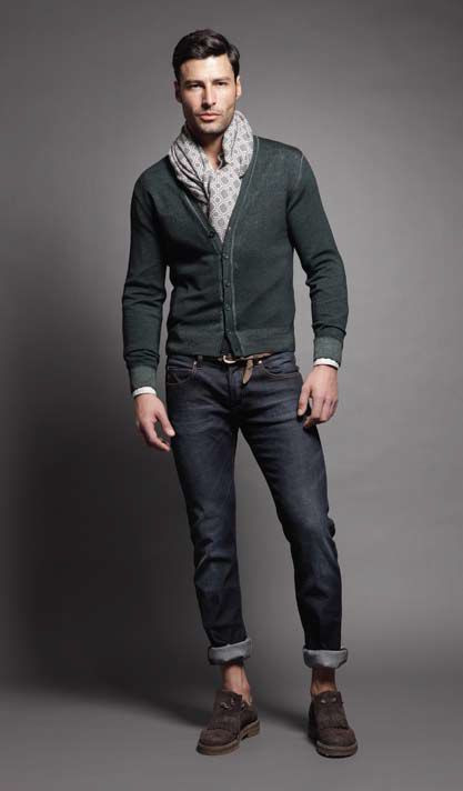 Grey Cardigan, Scarf Outfit Designs With Grey Jeans, Green Cardigan Outfit Men's: 