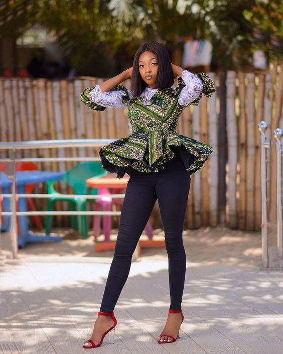 Ways to wear ankaras with jeans, clothing ideas peplum top styles african wax prints | Fashion design,  performing arts,  african wax prints: 