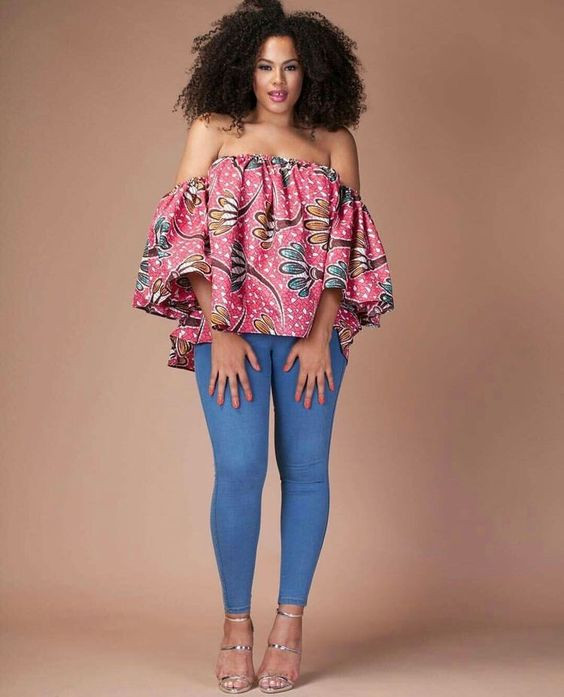Ways to wear ankaras with jeans, vetements en pagne pour femme | Kaba ngondo,  women's clothing,  african wax prints: 
