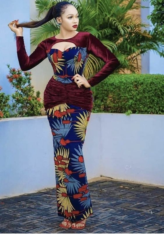 Stay Cozy yet Stylish with Winter Florals in this Velvet Ankara Gown: 