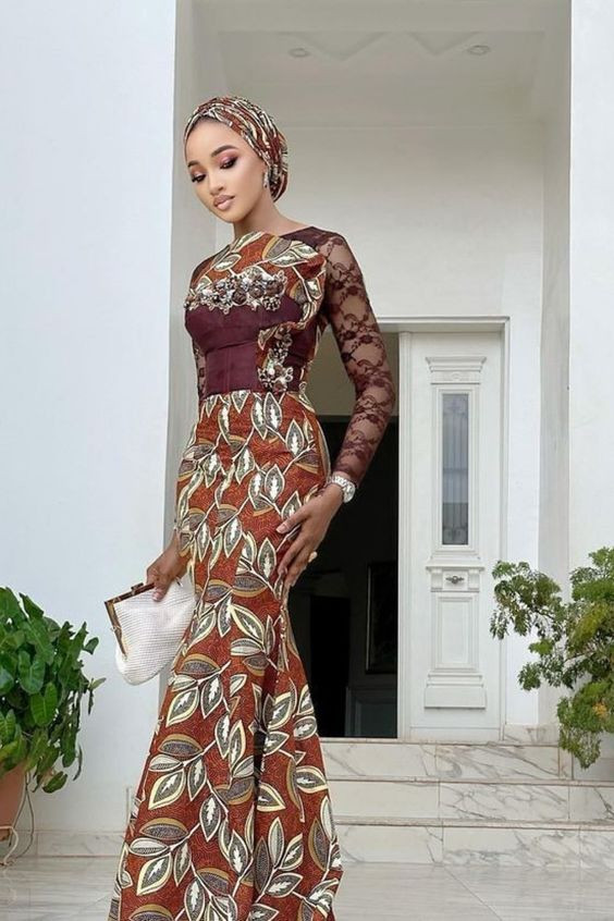 Take a Majestic Journey through Tradition with an Ankara Gown Enhanced by Lace: 