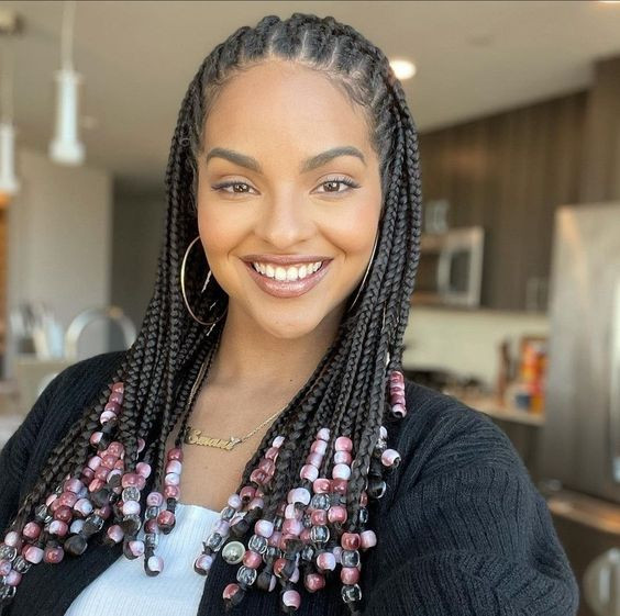 Feeling shiny with those black knotless braids, especially with that pretty in pink beadwork: beauty,  hair coloring,  Black hair,  Long hair,  m-beauty  