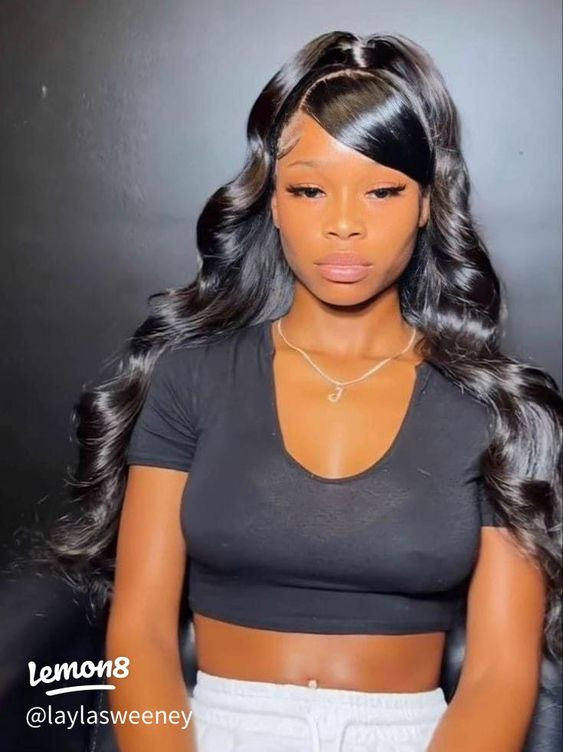 Why Not Add a Bang to Your Wavy Mane for That Extra Prom Flair?: frontal hairstyles ideas,  hair coloring,  Black hair,  Short hair,  Long hair,  Lace wig  