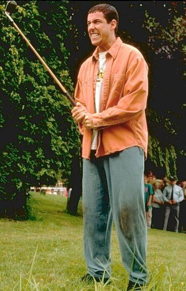 Opt for a peach shirt and loose sweatpants for Adam's look!: adam sandler happy gilmore outfit,  happy madison productions,  happy gilmore,  adam sandler  