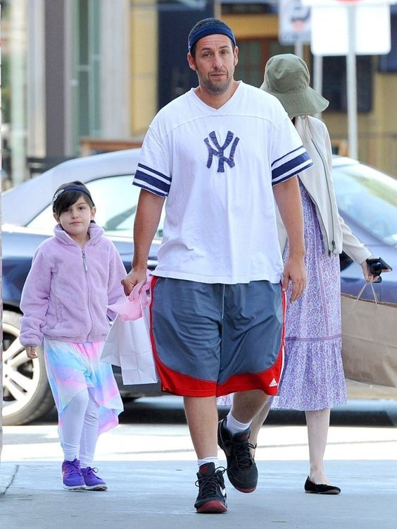 You can't forget his classic Sandler style in that white and navy tee!: adam sandler fit with hat,  fashion icon,  adam sandler,  Straw hat  