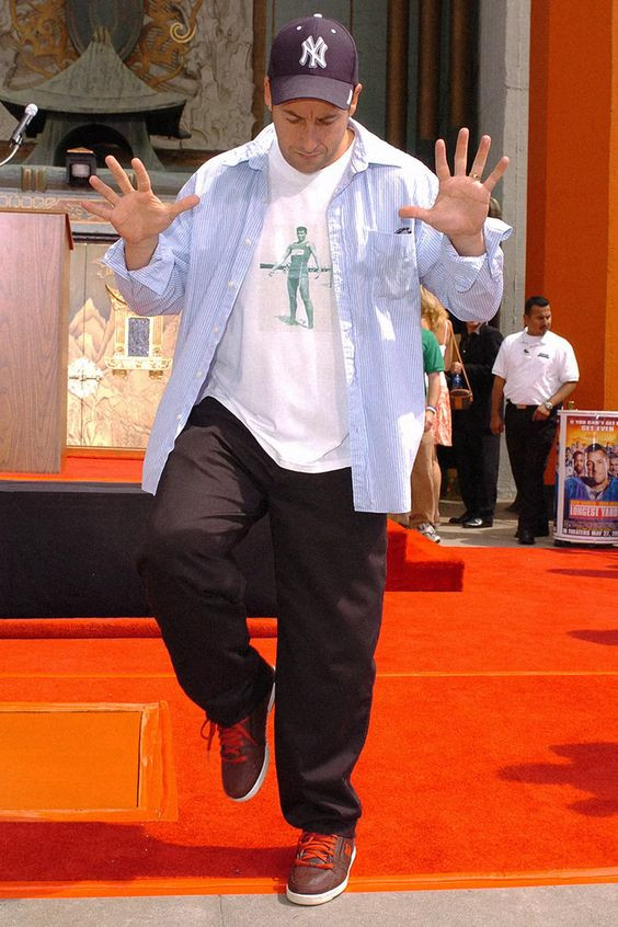 #SandlerStyle: adam sandler outfits pants,  jeans hollywood,  Celebrity Style,  Performing Arts,  Wide-Leg Jeans,  adam sandler,  Baseball cap  